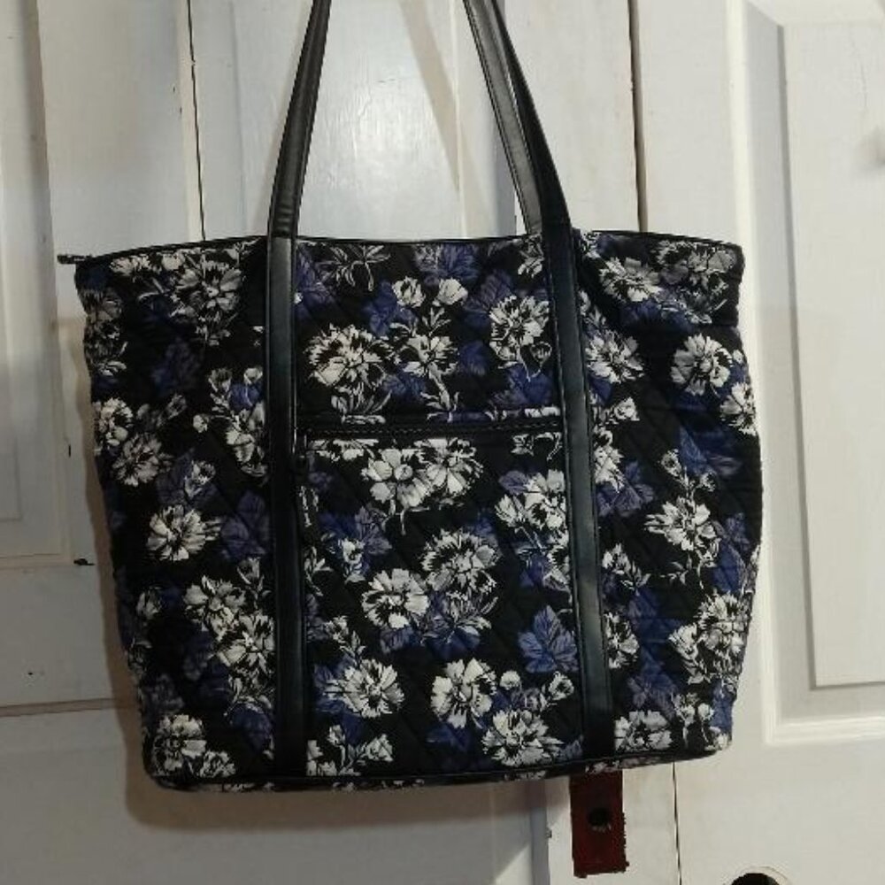 Large Vera Bradley Floral Tote - Blue/Lavender/Black/Gray 18" x 14" x 6-1/2"